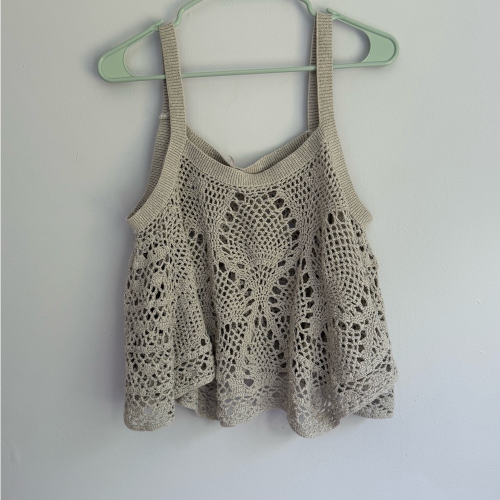 Free People Cream Asymmetrical Cropped Tank Top